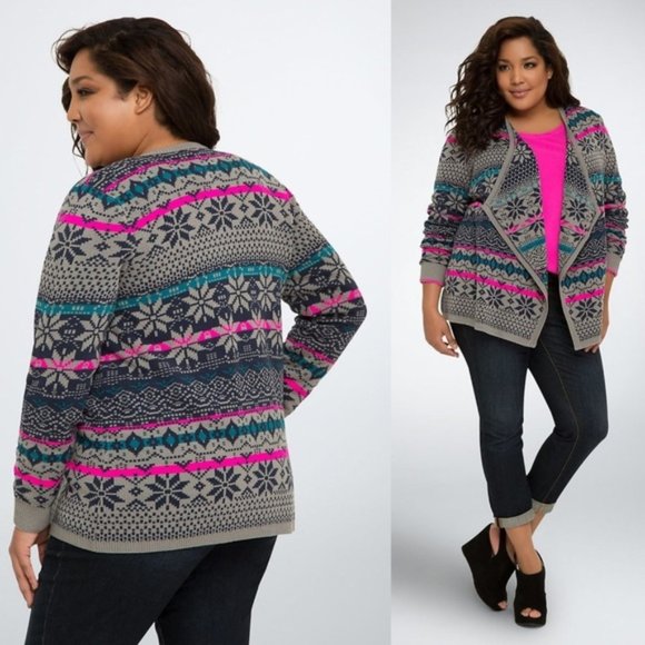 torrid Sweaters - Torrid Fair Isle Print Open Drape Cardigan Sweater Womens Plus Size 3 3X HW4877b